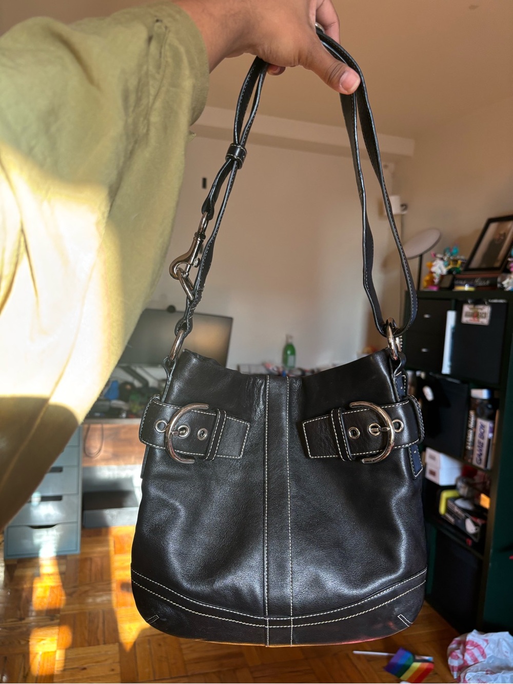 Black leather Y2K Coach Soho Slim Duffle Shoulder Bag